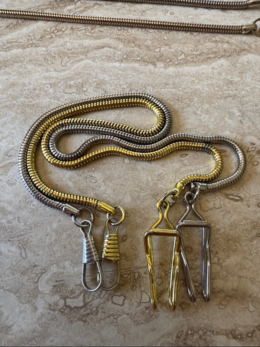 Two 15 inch Pocket Watch chains one gold one silver